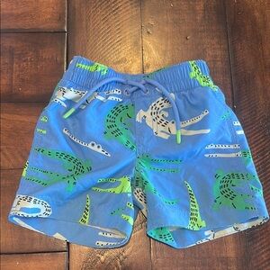 Gap 2T Blue and Green Crocodile Print Elastic Swim Trunks